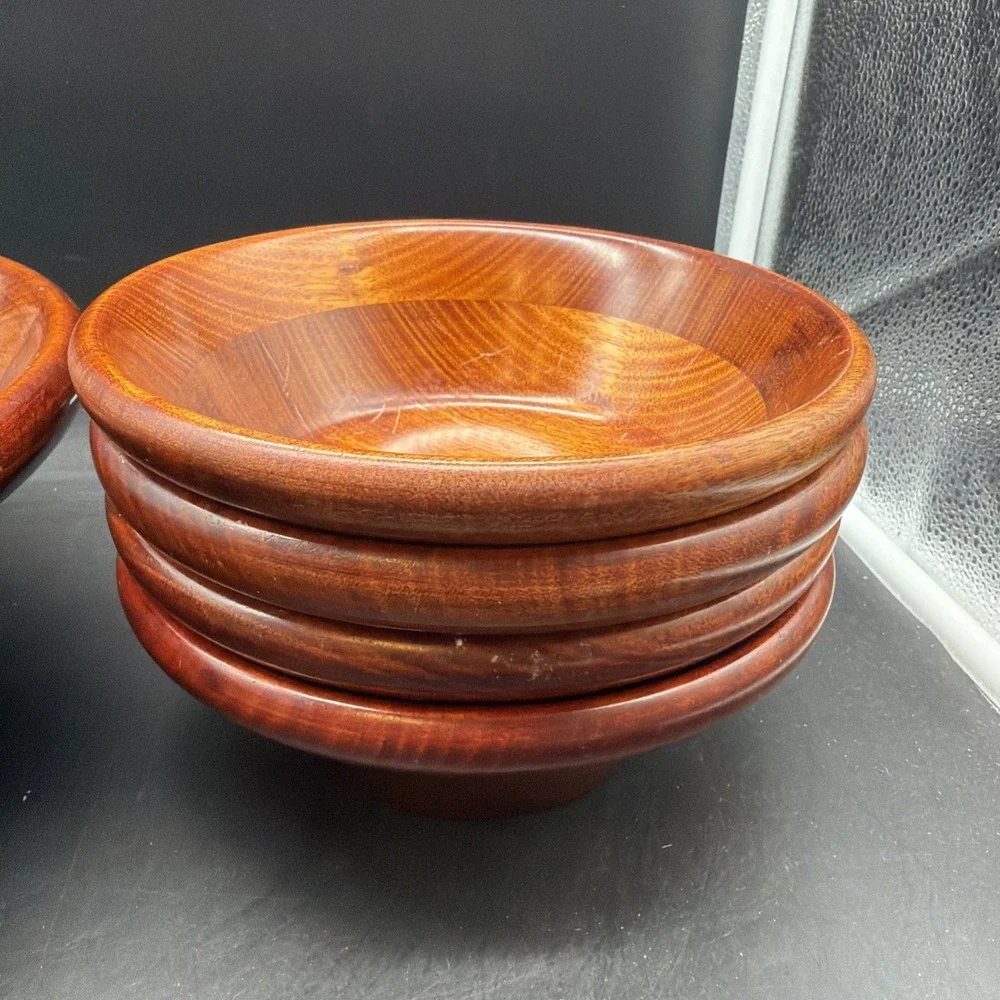 VTG Judie Pomerantz Wooden Salad Bowl Set 5 PCS  Large Bowl, 4 Salad